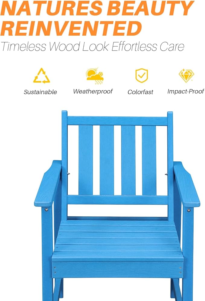 Patio Dining Chair Set of 2, HDPE Outdoor Dining Chair, Ergonomic HDPE Dining Chairs with Deep Seating, All Weather Outdoor Chairs Furniture for Backyard, Deck, Garden, Poolside, Sky Blue
