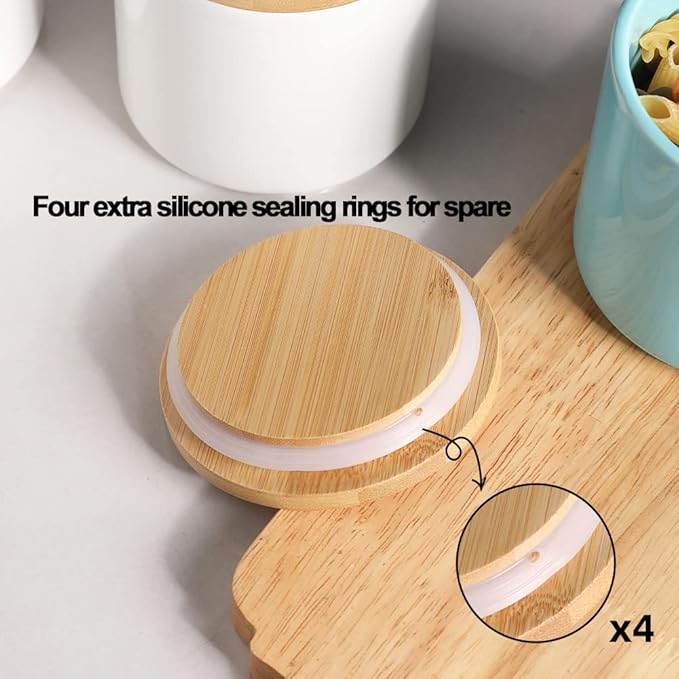 Sweejar Ceramic Kitchen Canister Sets, Porcelain Container for Countertop, Heavy Food Storage Jars with Airthight Seal Bamboo Lid, Servering for Sugar, Coffee Beans, Tea Leaves, Pack of 4(White)