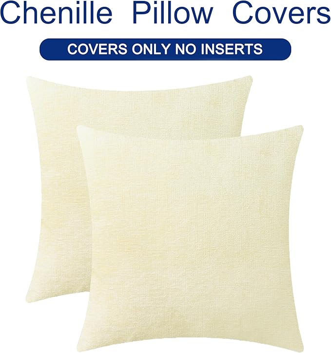 CaliTime Throw Pillow Covers Decorative 22 X 22 Inches Pack of 2 Cozy Chenille Cushion Cases for Couch Sofa Bed Living Room Home Beige
