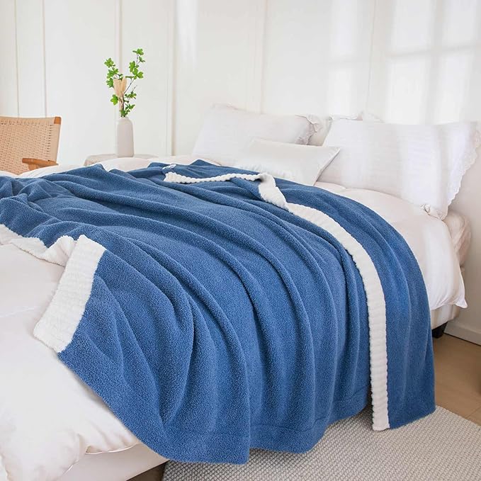 Soft Fuzzy Throw Blanket - Blue Cozy Warm Knit Fluffy Plush, Lightweight & Breathable, Throw for Bed, Chair, Sofa, Couch, Outdoor, 60"X80", Oeko-TEX Certified