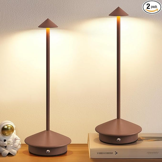 Modern Cordless Table Lamp Set of 2, Portable LED Desk Lamps, 5000mAh Rechargeable Battery Operated Lighting for Bedroom Dining Room Restaurant Coffee Shop Camping Night Light (Brown)
