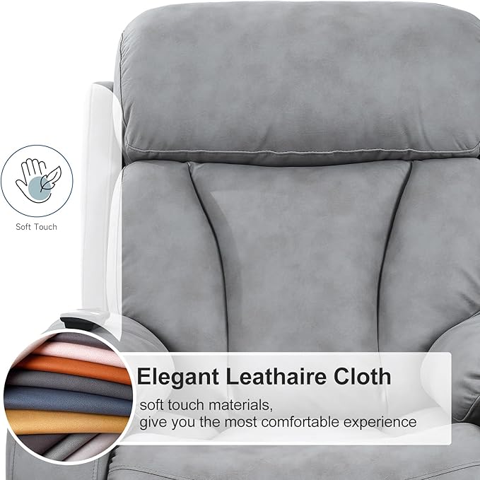 Power Lift Chair Recliners for Elderly, Leathaire Modern Adult Power Lift Chair Overstuffed Electric Lift Recliner Chair with Side Pocket for Living Room Bedroom (Light Gray)