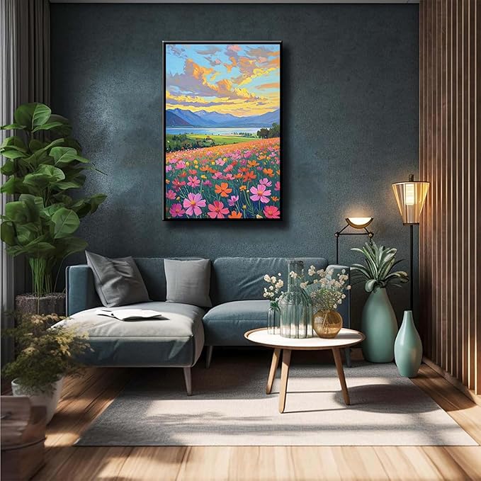 Colorful wildflowers field scenery poster artwork wall decoration wildflowers everywhere wall painting suitable for bedroom home office