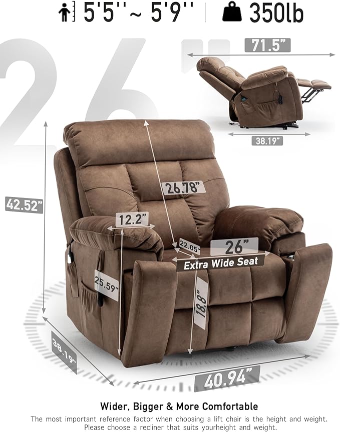 Lazy boy Recliner Chair with Cupholder/Power Lift Recliner Chair for Elderly, Electric Recliner/Big and Tall Recliners for People Up to 6'2"/350lb Range