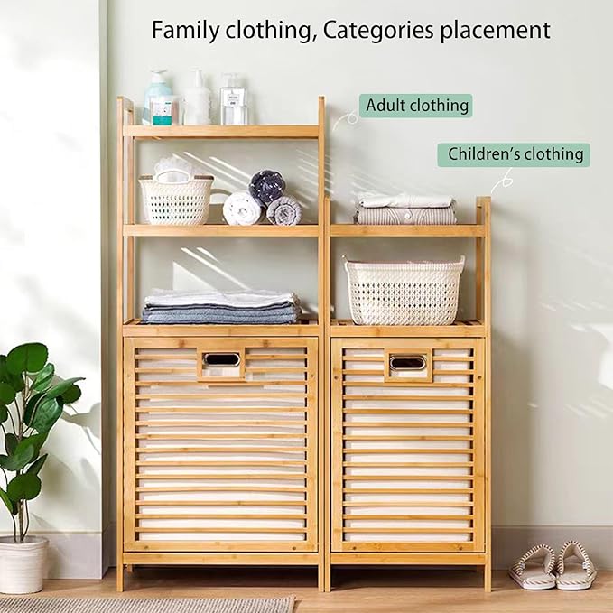 Laundry Hamper with 2-Tier Shelves & Tilt Out Basket, Laundry Baskets Organizer Hampers Bathroom Storage Shelf for Laundry Room, Bathroom, Nursery, Bedroom, Guest Room, Closet (2 Tier - Large)