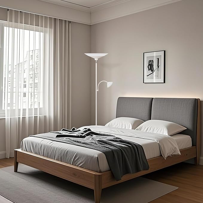 Upgraded 2-Light Torchiere Floor Lamp - 34W Color Changing Standing Lamp with Remote, Rotatable Floor Reading Light, Modern Standing Light with for Living Room Bedroom Office, White