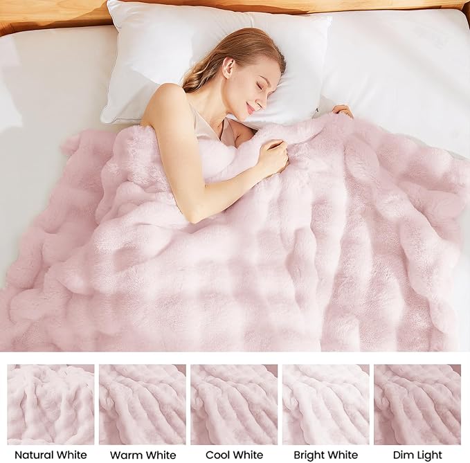 Latepis Pink Faux Fur Throw Blanket for Couch Bubble Cute Soft Warm Comforter Thick Furry Blanket for Sofa Bedroom Cozy Blankets for Women Gift Luxury Blanket for All Seasons 50''x60'', 860gsm