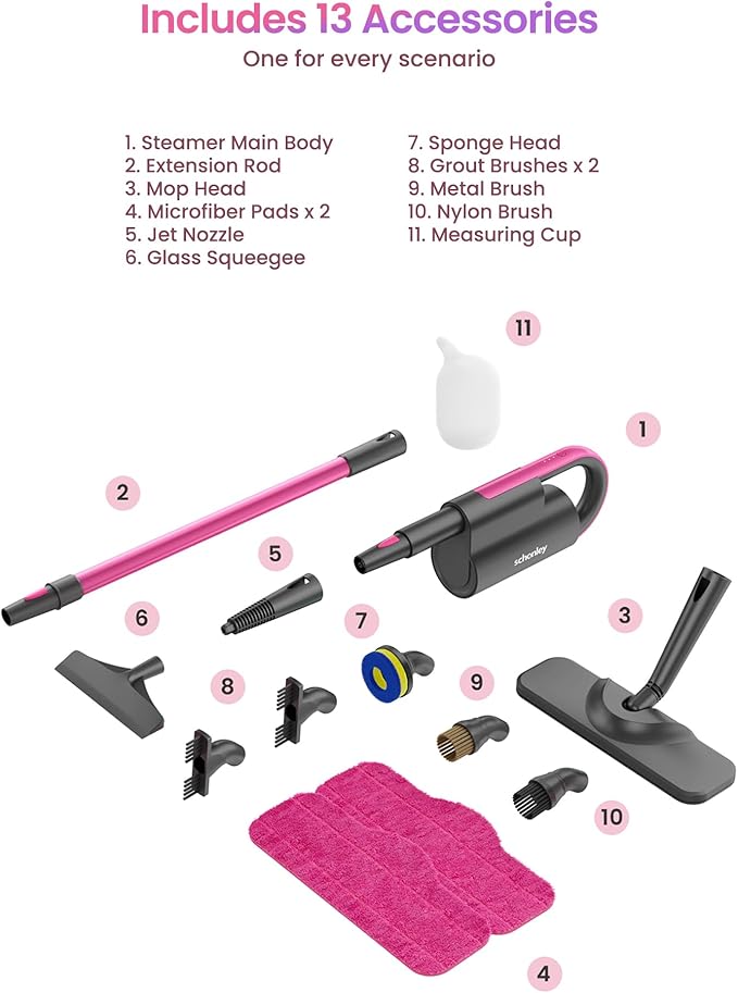 Schenley Steam Mop Cleaner with Detachable Handheld Steamer for Cleaning Hardwood, Laminate Floor, Tiles and Grout, with 7-in-1 Multi-purpose Accessories and Washable Microfiber Pads