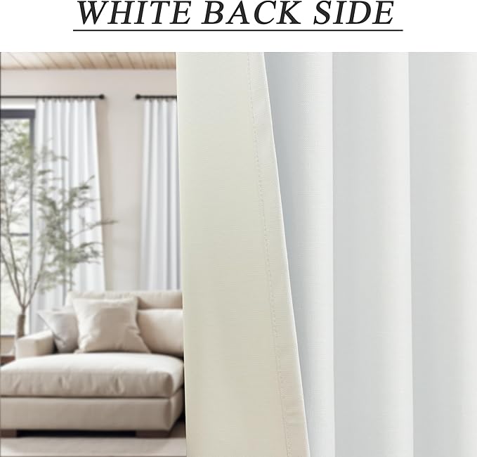 100% Blackout White Elegant Curtains 94 Inch Long 2 Panel for Living Room/Sunroom Thermal Insulated Darkening Curtains for Bedroom Windows Noise Cancelling Soundproof Farmhouse Drapes Office Back Tab
