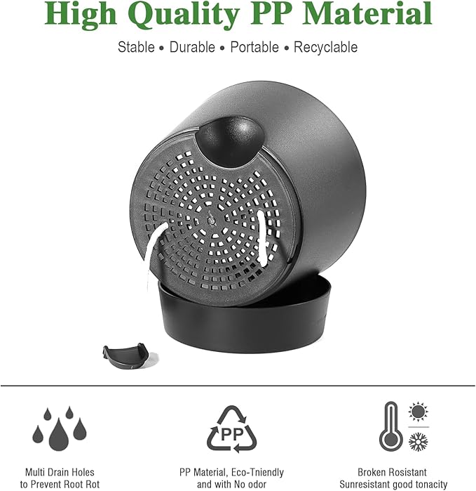 Self Watering Pots for Indoor Plants,12 inch Planters with Drainage Holes Plastic Flower Pots with Deep Reservoir, Black