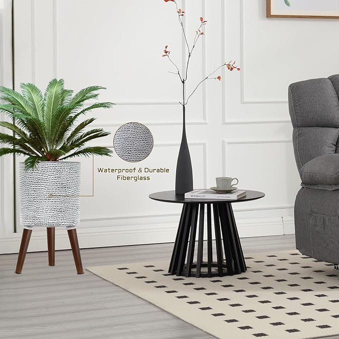 Flower Pot with Legs Tall Flower Pot with Drainage Holes for Indoor and Outdoor Decorative Planting (Gray Wave, 10 Inches)