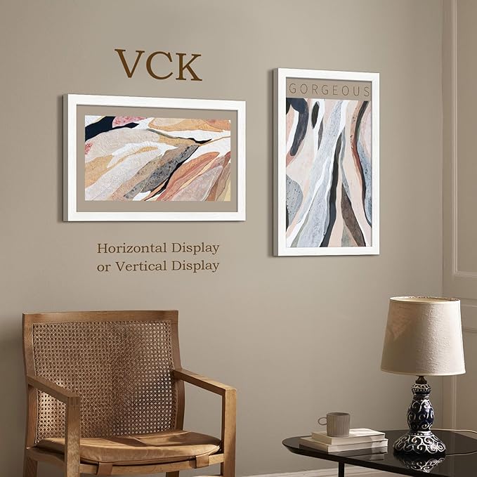 VCK 14x24 Picture Frame Set of 3, White Solid Wood Poster Frames, Textured Exclusive Wall Gallery Frame