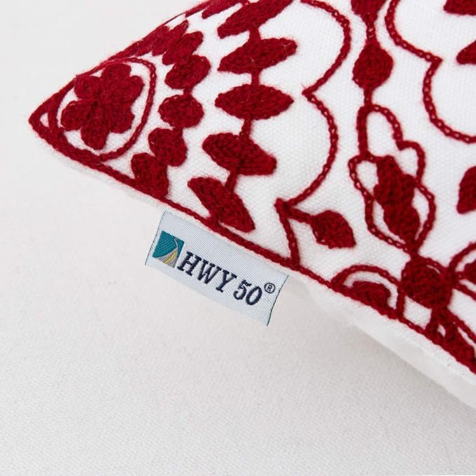 HWY 50 Red Decorative Throw Pillow Covers 18x18 Inch (1 Piece), Embroidered Cotton Farmhouse Cushion Cover Pillow Case for Sofa Couch Living Room Bed, Little Sunflower
