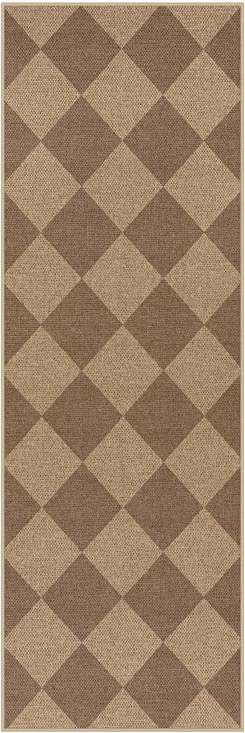 Lahome Checkered Easy Jute Runner Rug, 2x6 Kitchen Mats for Floor Non Slip Washable Entryway Runner, Checkerboard Nature Indoor Outdoor Carpet for Hallway 6ft Entry