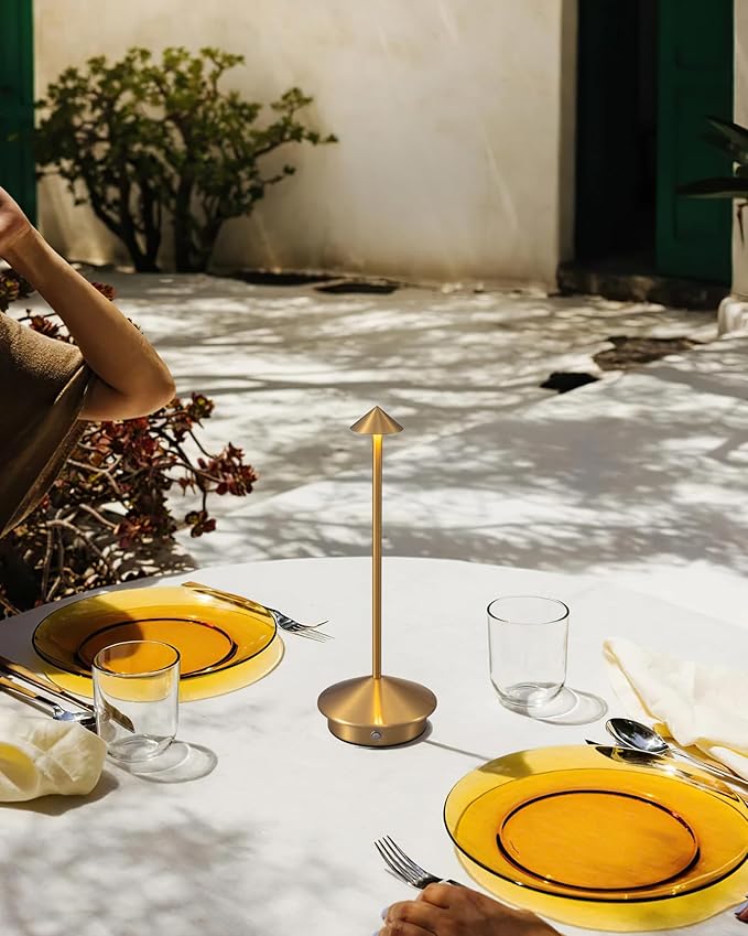 Modern Cordless Table Lamp Set of 2, Portable LED Desk Lamps, 5000mAh Rechargeable Battery Operated Lighting for Bedroom Dining Room Restaurant Coffee Shop Camping Night Light (Gold)