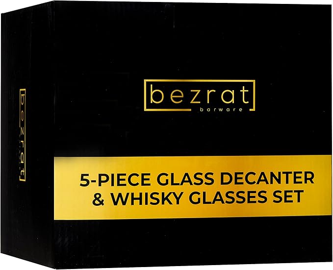 Whiskey Decanter Glasses Gift Set - 4 Whiskey Glasses - Airtight Stopper for Wine, Bourbon, Brandy, Juice, Water - Decanter Sets For Men Christmas Gifts for Dad Boyfriend Husband Him - Bezrat