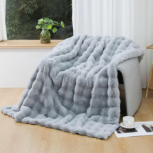 UKELER Plush Furry Throw Blanket Large Super Soft Fluffy Blankets Throws for Bed, Couch, Sofa, Office, Camping Plush Shaggy Faux Fur Blanket 60''x80'' Grey