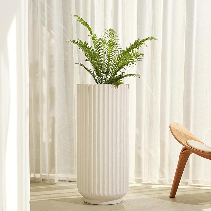 31.5 Inch Tall Roman Column Concrete Planter(14.2Dx31.5H,36 Pounds),Durable All-Weather Use with Drainage Holes,Large Tall Round Planter for Outdoor Indoor Plants