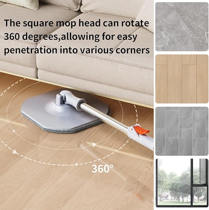 Spin Mop and Bucket with Separate Dirty and Clean Water,360° Spin Mop and Bucket System with Widening Foldable Handle,2 Replaceable Mop Pads,Square Mop for Floor Hardwood Tile Marble Wall Cleaning