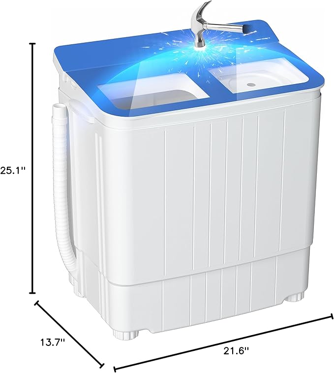 Pataku Portable Washing Machine, Compact Twin Tub Mini Washing Machine, 17.6 LBS Washer and Dryer Combo with Soaking Function, Semi-Automatic for Apartment, Dorms, RVs, Camping (White & Blue)