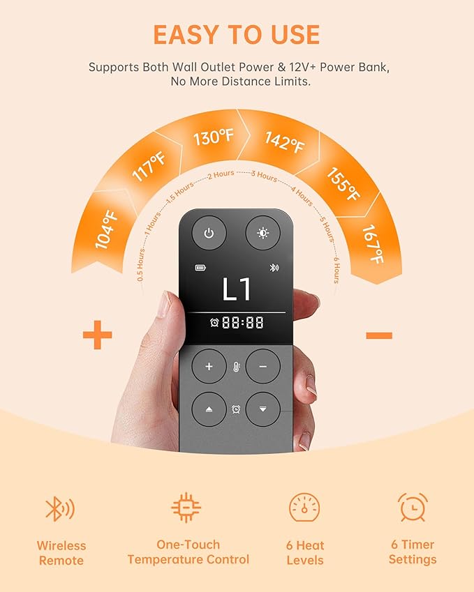 Nano Heating Pad Pain Relief, Far Infrared Heating Electric Pad for Period Cramps Back Neck, Washable, Car, Portable, for Women Mom Elder,12V Safe, Remote 6 Heat&Time(12"x24", Grey)