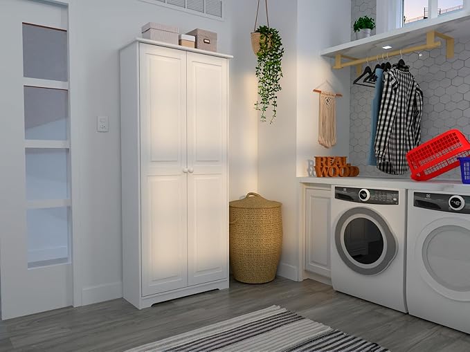 Pantry Cabinet Storage Cabinet with 2 Doors Solid Wood - Adjustable Shelves for Kitchen, Dining Room, or Utility Room Organization