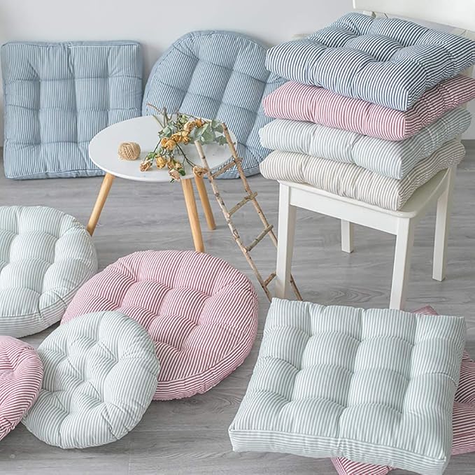 Tiita Striped Seat Cushion 2 Pack Beige Round Floor Pillows 22"x22" Chair Pad Cushions for Indoor/Outdoor Hanging Swing Chair Window Pads, Beige