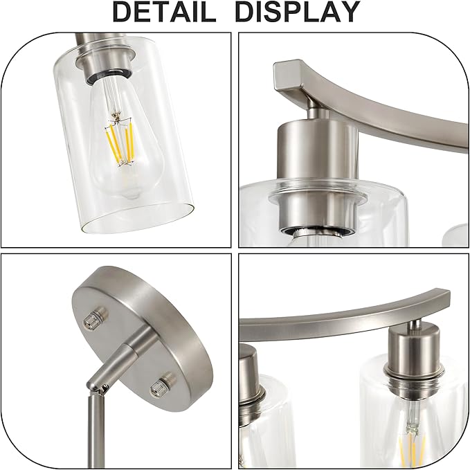 6 Light Modern Brushed Nickel Pendant Light Fixture For Dining Room,Contemporary Kitchen Light Fixtures Brushed Nickel,Adjustable Height Farmhouse Dining Chandeliers Over Table,With Glass Shade