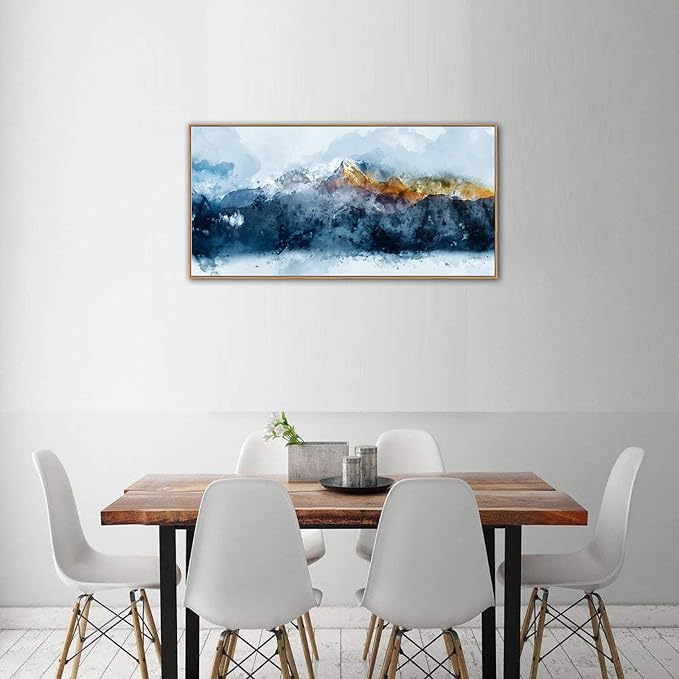 Framed Wall Art Canvas Indigo Abstract Mountain Pictures Wall Decor Blue Grey Orange Mountain Peaks Canvas Painting Prints Modern Abstract Artwork for Living Room Bedroom Decoration 20" x 40"