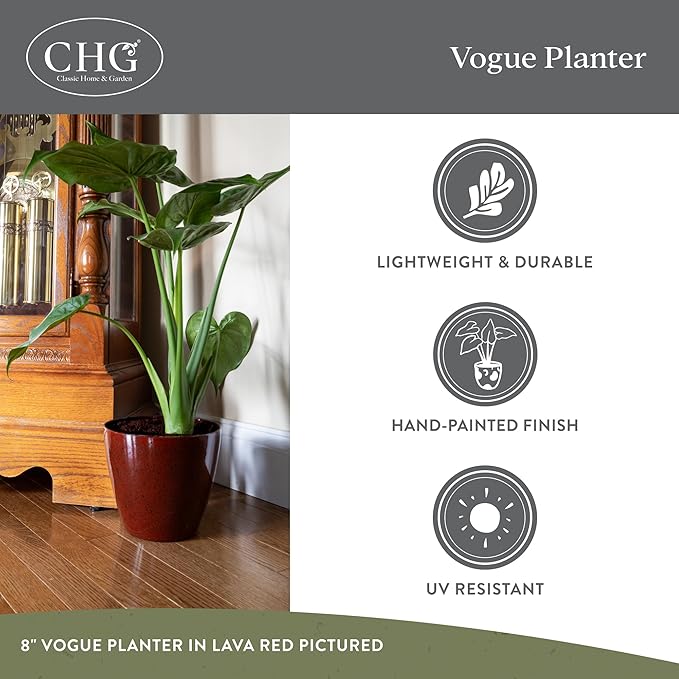 Classic Home and Garden Vogue Planter Pots w/Pottery Quality Finish - Modern Indoor & Outdoor Flower Pots - UV-Resistant Porch Planters - Decorative Pot for Flowers & Herbs (8” Weathered Copper)