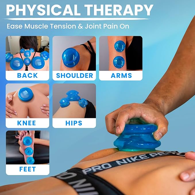 Lure Essentials Edge Silicone Cupping Set, Cupping Kit for Massage Therapy, Long Lasting Cups for Professional & Home Use, Body Sculpt Cup for Cellulite, Ultra Transparent Blue (8 Count)