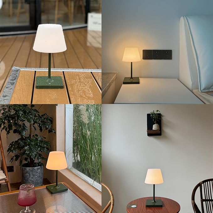 LED Cordless Table lamp Rechargeable,Outdoor Battery Operated Portable Desk lamp,Shower lamp Waterproof,4000mAh LED 3 Colors Dimmable Touch Night Lamps-Green