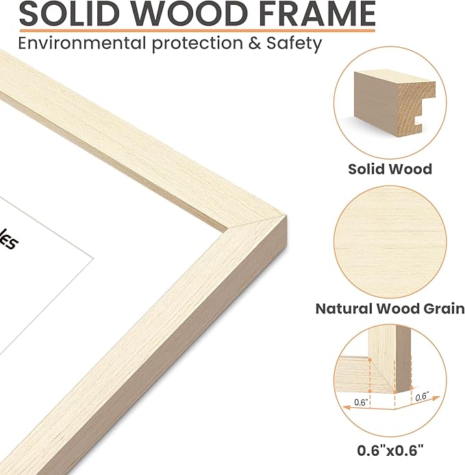 upsimples 8x10 Picture Frame, Natural Solid Wooden Picture Frames, Display 5x7 with Mat or 8 x 10 Without Mat, Wall or Tabletop, 1 Pack, White