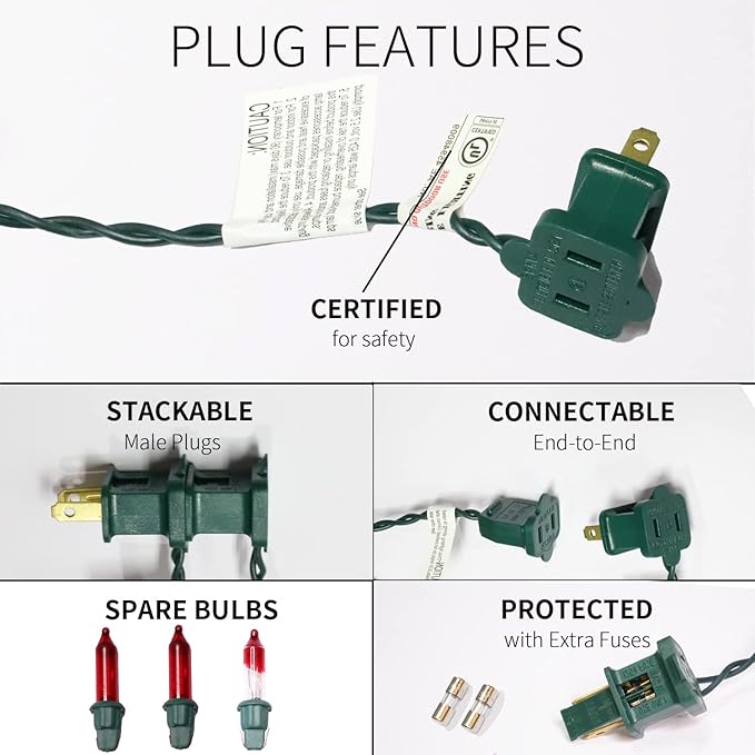 100LIGHTS RED Extra-Bright with End Connectors Christmas Decorative Lights 5.98m UL Certified Mini String Light Set Waterproof for Home Garden Holiday Christmas Tree Party Patio Decor Wedding