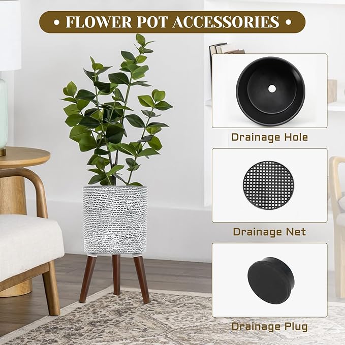Flower Pot with Legs Tall Flower Pot with Drainage Holes for Indoor and Outdoor Decorative Planting (Gray Wave, 12 Inches)