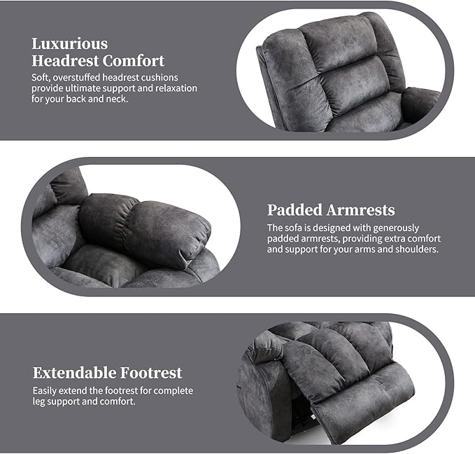 Massage Recliner Chair with Heat and Massage, Soft Fabric Ergonomic Manual Reclining Chairs, Heavy Duty Reclining Sofa Chair with Side Pockets for Living Room (D-Grey)