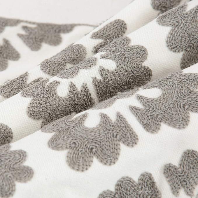 HWY 50 Grey Gray Decorative Throw Pillow Covers 18x18 Inch (1 Piece), Embroidered Cotton Farmhouse Cushion Cover Pillow Case for Sofa Couch Living Room Bed, Geometric Diamond Floral