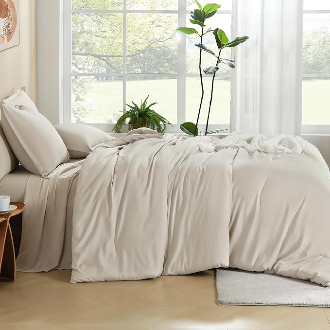 Litanika Comforters Tannish Grey Twin Size, 2 Pieces Lightweight Solid Bedding Set & Collections, All Season Fluffy Bed Set (66x90In Comforter & 1 Pillowcase)