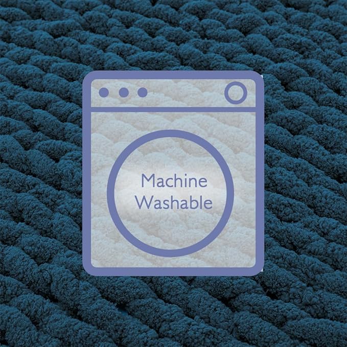 Bigacogo Chunky Knit Throw Blanket for Couch, 40x40 inches, 100% Hand Knitted with Thick Jumbo Chenille Yarn, Cozy Soft Large Rope Knot Cable Crochet Blankets for Sofa Bed Living Room, Deep Sea Blue