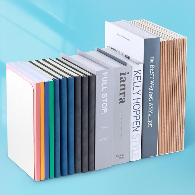 M&G Book Ends 1 Pair, White Large Metal Bookends for Shelves, L-Type Book Stopper for Heavy Books, Non-Skid Bookstand for Office Home School Supplies