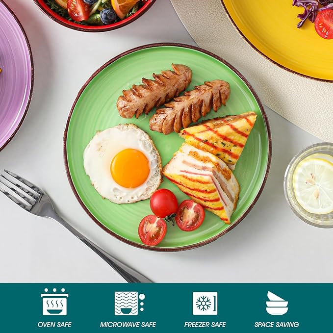 vancasso Bonita Stoneware Dinnerware Sets, 12 Pieces Dishes Set,Polished Round Plates and Bowls Set for 4, Dishwasher and Microwave Safe, Multicolor