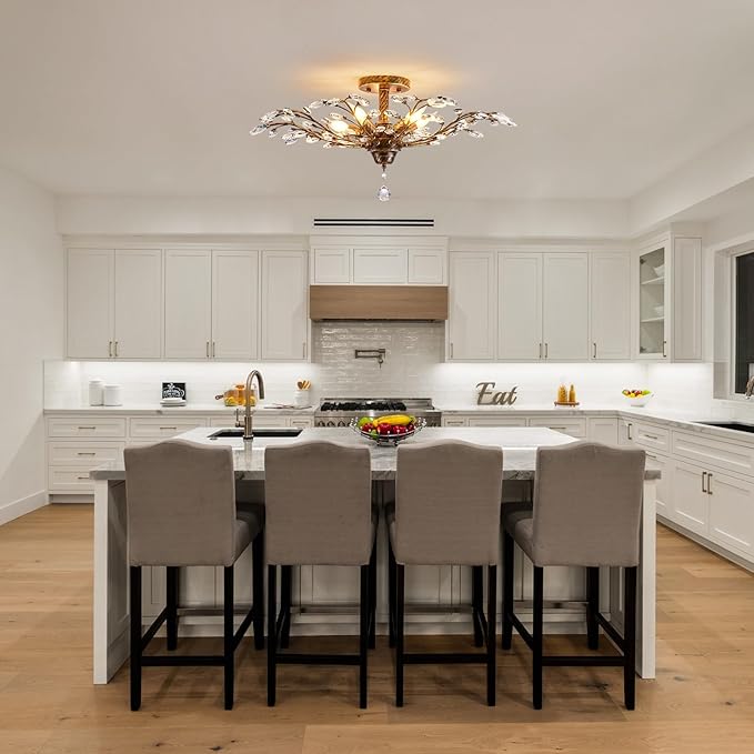 Ganeed Vintage Crystal Chandelier, Modern Bronze Branches Ceiling Light Fixture with 5-Light Heads for Farmhouse Living Room Dinning Room Kitchen Over Table Hallway