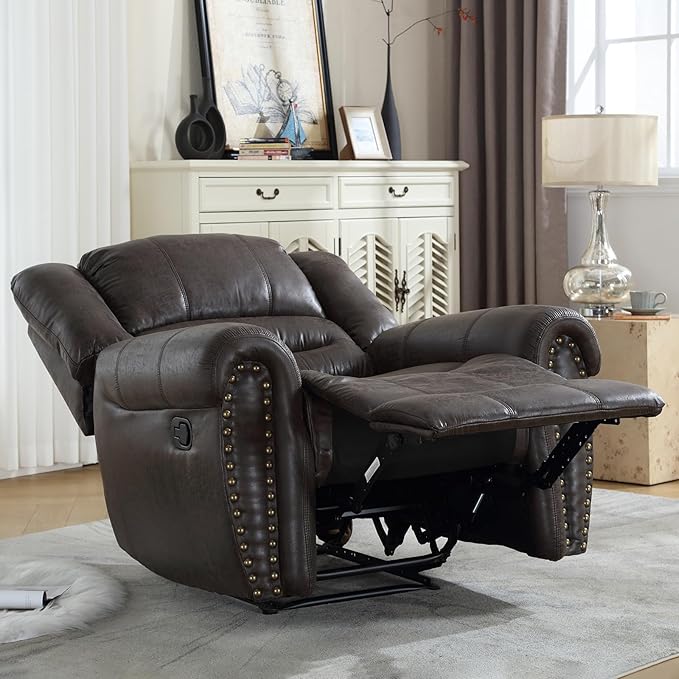 CANMOV Leather Recliner Chair Set of 2, Classic and Traditional Manual Recliner Chair with Comfortable Arms and Back,Manual Single Recliner Sofa for Living Room, Dark Grey