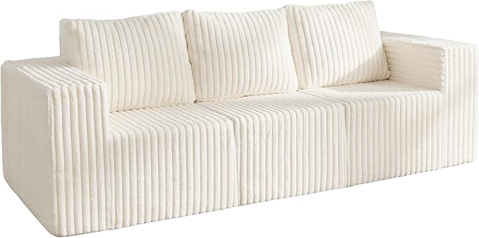 Modular Sectional Sofa 3-Seater Modular Couch with Deep Seat Memory Foam Cloud Chair with Pillows Oversized Sectional Sofa for Living Room Bedroom (Strip White, 3-Seater)