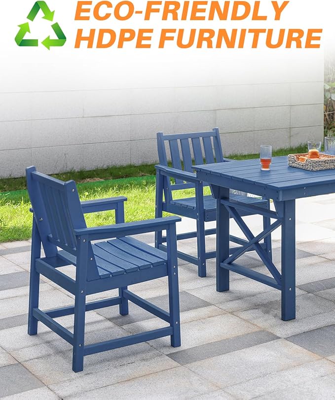 Patio Dining Chair Set of 2, HDPE Outdoor Dining Chair, Ergonomic HDPE Dining Chairs with Deep Seating, All Weather Outdoor Chairs Furniture for Backyard, Deck, Garden, Poolside, Navy