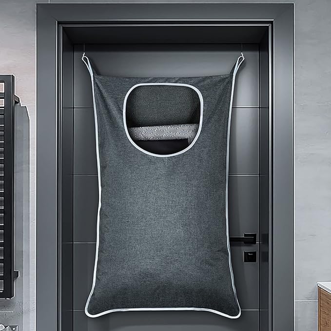 Hanging Laundry Bag with Over Door Hooks, Laundry Hamper and Space Saving Laundry Bag with Zipper, Hanging Hamper for Clothes, Toys, Towels, ...(36"x 22",Grey-2Pack)