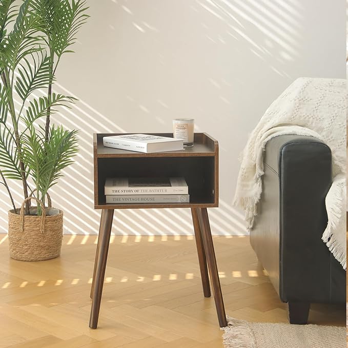 MaxSmeo Night Stand Set 2, Mid Century Modern Side Table Bedroom with Storage, Small End Bedside Table Set of 2 with Solid Wood Legs for Living Room, Office Small Spaces (Rustic Brown)