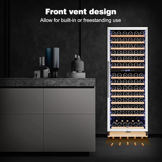 Tylza 24 Inch Wine Fridge Dual Zone, 180 Bottle Wine Cooler Refrigerator With Stainless Steel and Professional Compressor, Fast Cooling Low Noise and No Fog Built-in or Freestanding