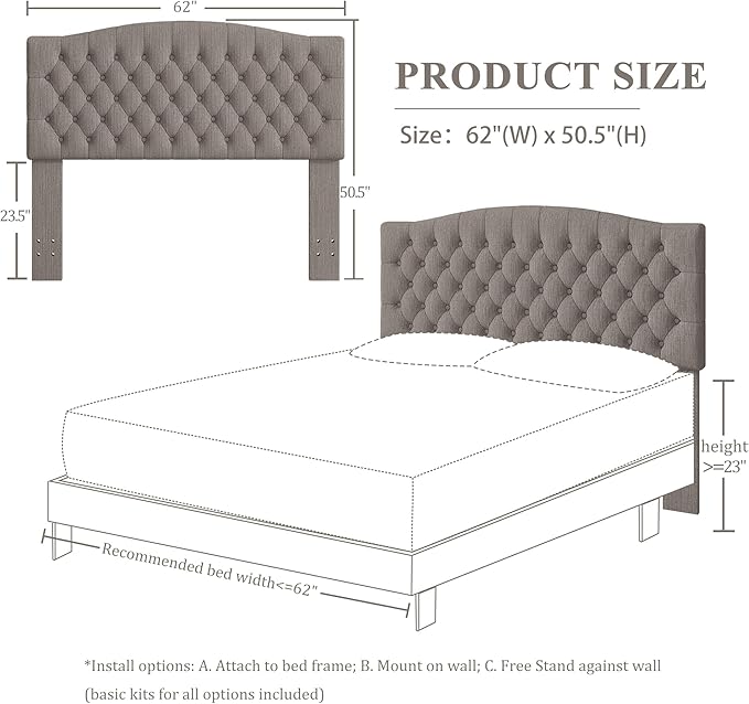 Velvet Upholstered Headboard Queen/Full Size Latest Model Wall Mount, Bed Frame Mount, Featuring High-Density Sponge Padding, Luxury Texture Easy Assembly Comfort and Style-Linen