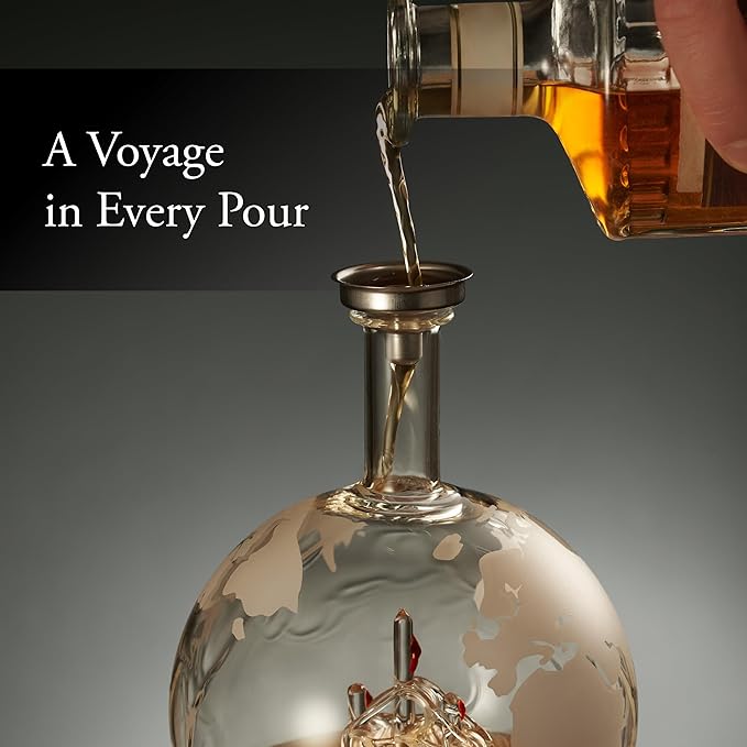 Whiskey Decanter Globe Set for Men with 4 Glasses, Bourbon, Rum, Scotch, Crystal Clear Decanter Sets - Whiskey Gifts for Men Dad Him (Globe Decanter)